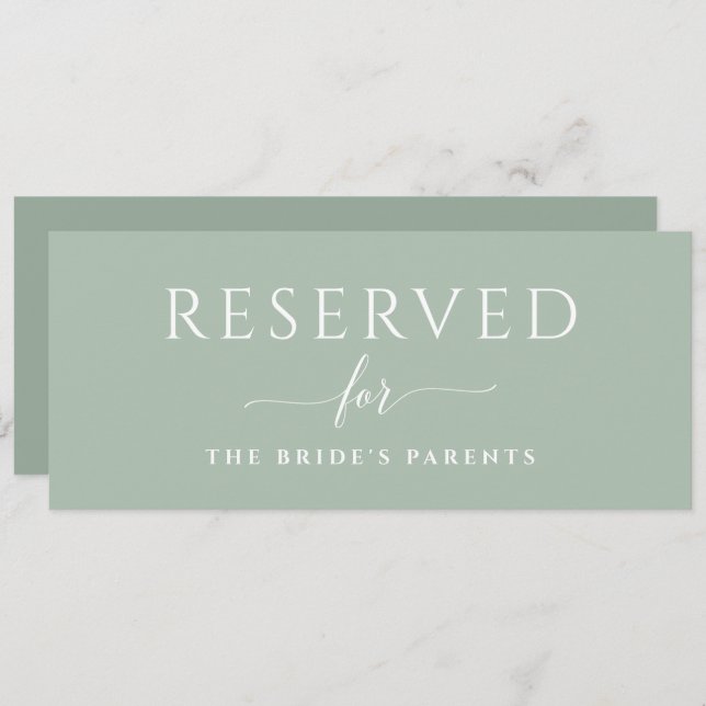 Invitación Rótulo reservado de Sage Green Boda Romántico (Anverso / Reverso)