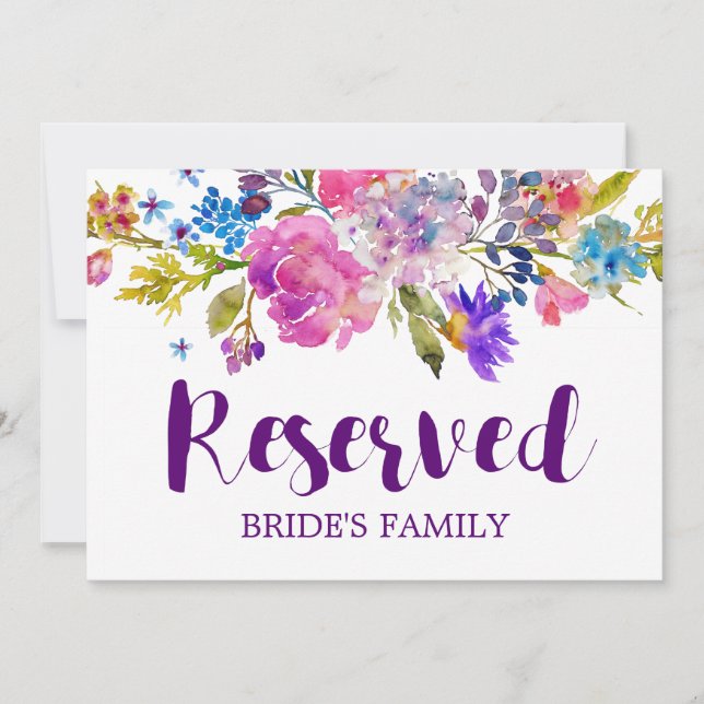 Invitación Rótulo "reservado" del Boda de Flores Púrpura Rosa (Anverso)
