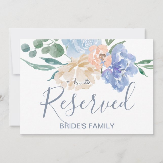 Invitación Rótulo reservado del Boda Dusty Blue Florals (Anverso)