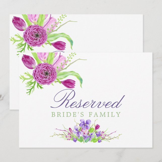 Invitación Rótulo reservado para la boda de primavera floral  (Anverso / Reverso)