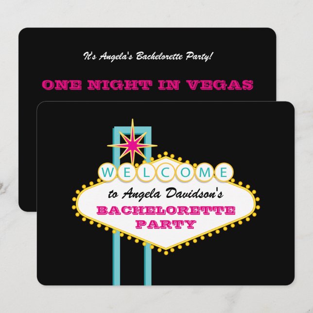 Invitación Rótulo rosa de la Bachelorette Party de Las Vegas (Anverso / Reverso)