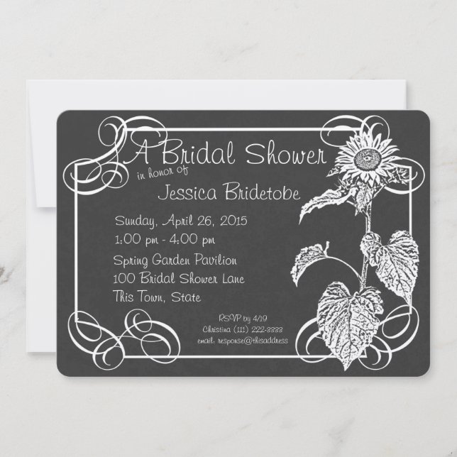 Invitación Rótulo Sunflower Chalkboard Bridal Shower (Anverso)