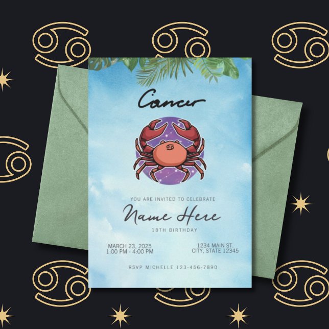 Invitación Rótulo Zodiac Cáncer Cumpleaños (Subido por el creador)