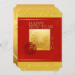 Invitación Rótulo Zodiaco Papel de cerdo Año Chino 2019 fiest