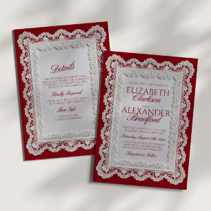 Invitación Rouge Rojo Dinero Antiguo Encaje Boda + Detalles