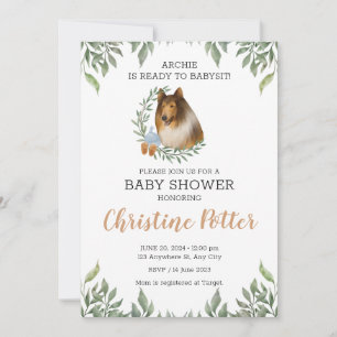 Invitación Rough Collie Dog Greenery Boho Baby Shower