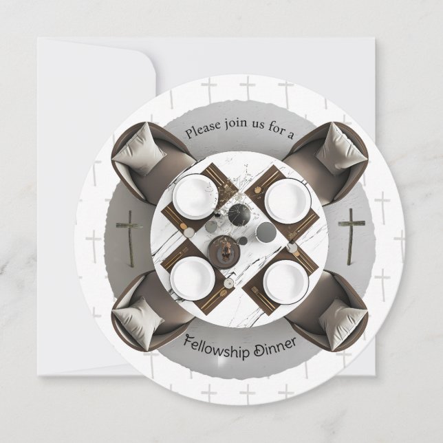 Invitación Round Christian Fellowship Dinner Invitation (Anverso)