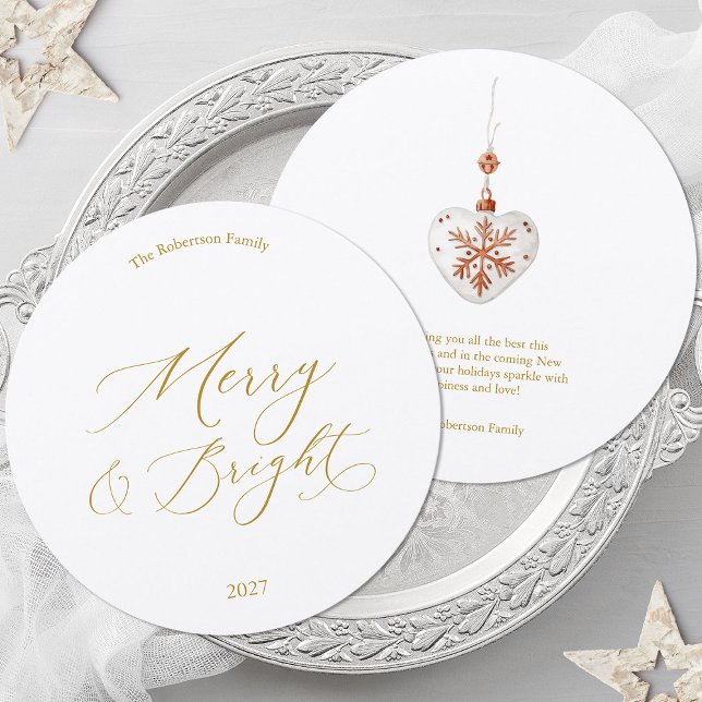Invitación Round Christmas Card with Gold Script (Subido por el creador)