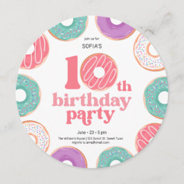 Invitación Round Donut Party Girl 10th Birthday Invitation