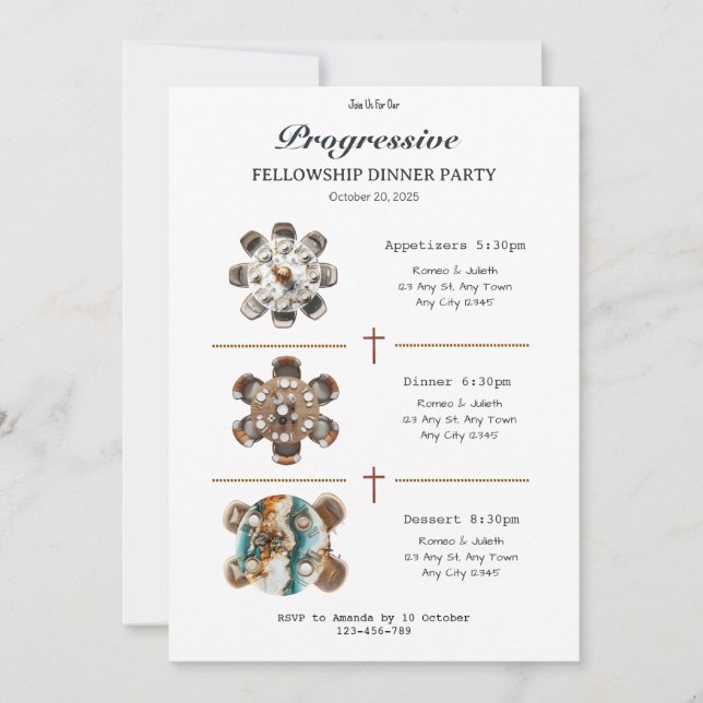 Invitación Round Table Progressive Dinner Invitation (Anverso)