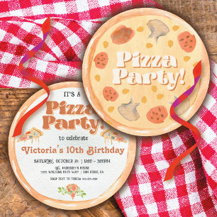 Invitación Round Watercolor Pizza Birthday Party