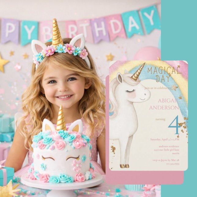 Invitación Rounded Magical Day Unicorn Girl Birthday Party (Subido por el creador)