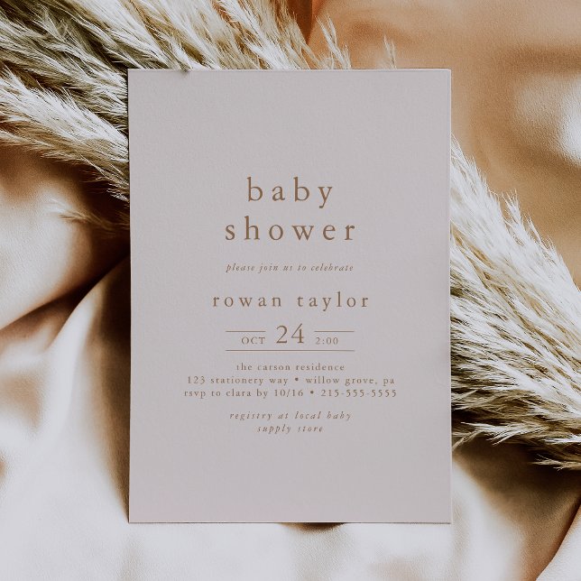 Invitación ROWAN Boho Chica Oro Rosa simple Baby Shower (ROWAN Boho Pink Gold Girl Simple Baby Shower Invitation)