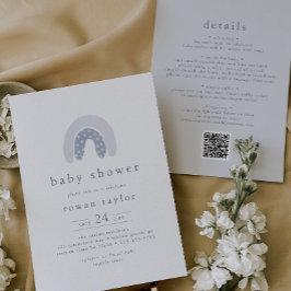 Invitación ROWAN Cute Spring Boy QR Boho Rainbow Baby Shower