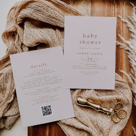 Invitación ROWAN Rustic Gold QR Simple Baby Shower