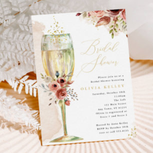 Invitación Roya de vidrio de champagne y ducha de novias de o