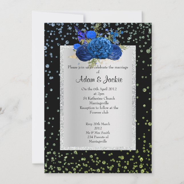 Invitación ROYAL AZUL verde Floral Cristal ELEGANTE BODA (Anverso)