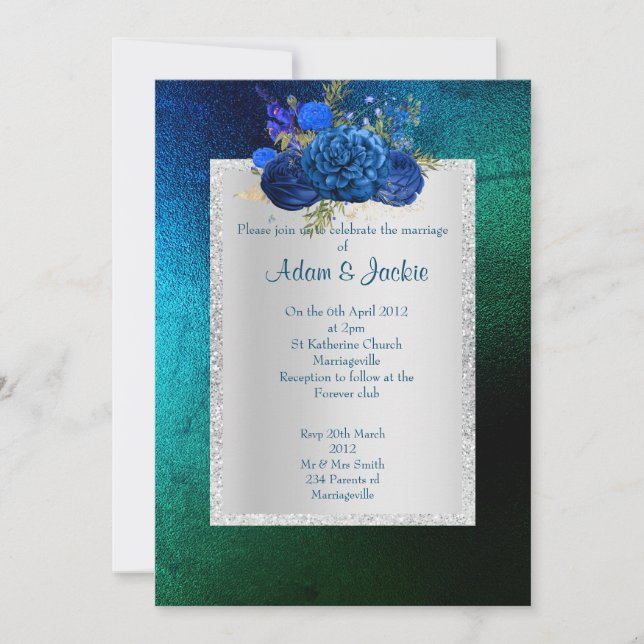 Invitación ROYAL AZUL verde Floral ELEGANTE BODA (Anverso)