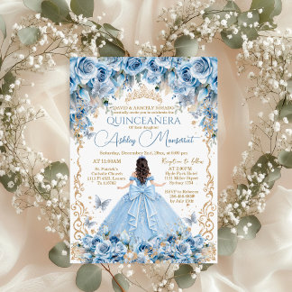 Invitación Royal Baby Azul Corona Quinceañera