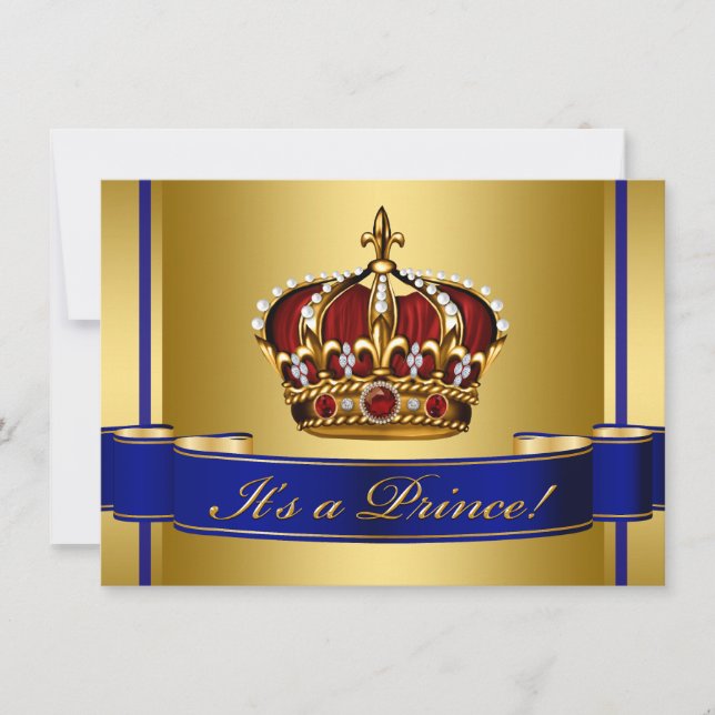 Invitación Royal Baby Red Blue and Gold Prince Baby Shower (Anverso)