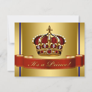 Invitación Royal Baby Red Blue and Gold Prince Baby Shower