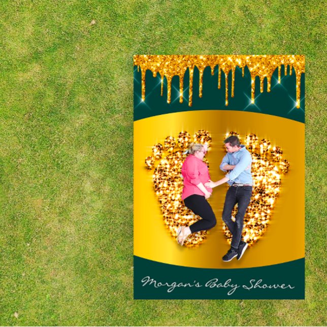 Invitación Royal Baby Shower Feet Chica Boy Gold Green (Royal Baby Shower Feet Girl Boy Gold Green Invitation)