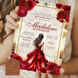 Invitación Royal Ballroom Burgundy Red Quinceanera