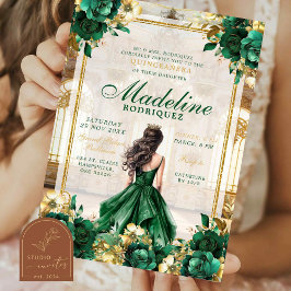 Invitación Royal Ballroom Emerald Green Quinceanera