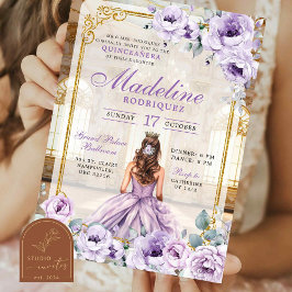 Invitación Royal Ballroom Gold y Purple Quinceanera