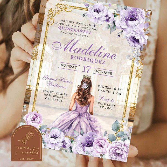 Invitación Royal Ballroom Gold y Purple Quinceanera (Subido por el creador)