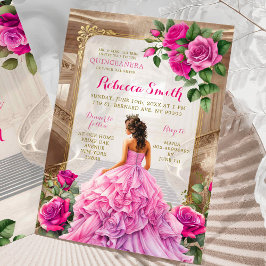 Invitación Royal Ballroom Pink Fuschia Floral Quinceañera