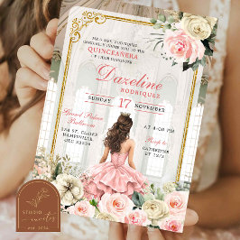Invitación Royal Ballroom Pink Rose Gold Quinceanera