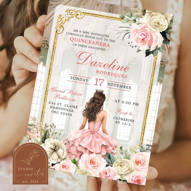 Invitación Royal Ballroom Pink Rose Gold Quinceanera (Subido por el creador)