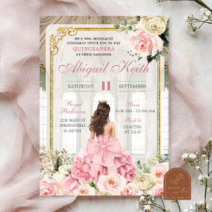Invitación Royal Ballroom Rosa Gold Bow Coquette Quinceanera