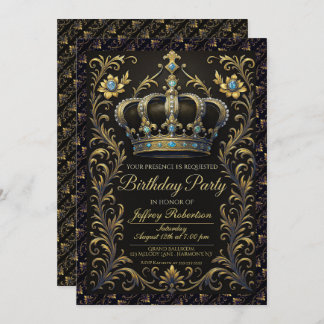 Invitación Royal Birthday Party Crown Ornate Invitation