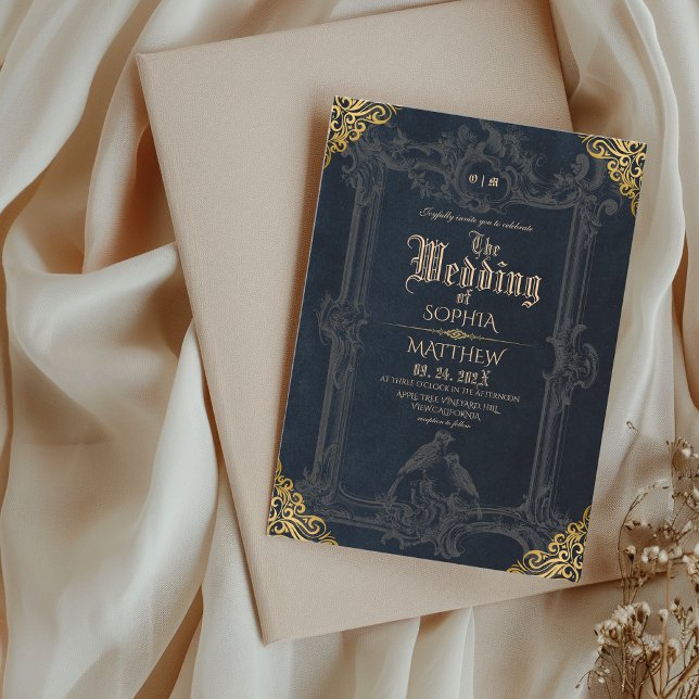 Invitación Royal Black Gold Fantasy Medieval Wedding  (Subido por el creador)