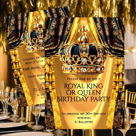 Invitación Royal Black Gold King Queen Crown Birthday Party