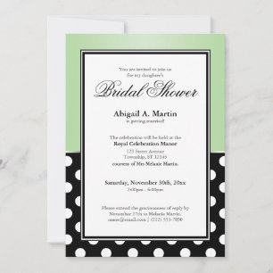 Invitación Royal Black Polka Dot Green Bridal Shower