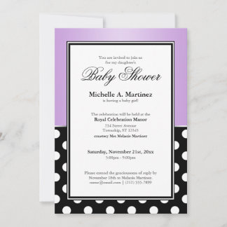 Invitación Royal Black Polka Dot Purple Baby Shower