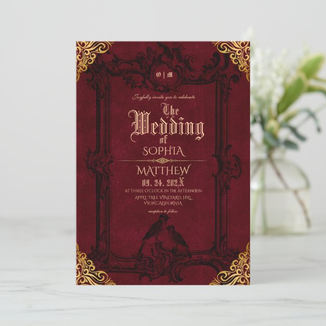 Invitación Royal Black Red Fantasy Medieval Wedding  (Anverso de pie)