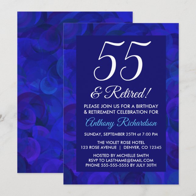 Invitación Royal Blue 55 e Invitat Fiesta de Jubilación Jubil (Anverso / Reverso)
