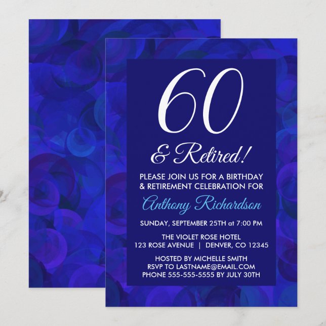 Invitación Royal Blue 60 y Retirada Fiesta de Jubilación (Anverso / Reverso)