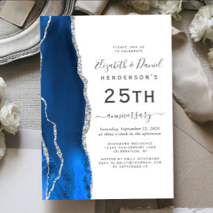 Invitación Royal Blue Agate Plata 25 Aniversario