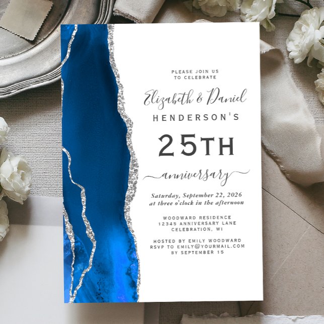 Invitación Royal Blue Agate Silver 25th Anniversary (Subido por el creador)
