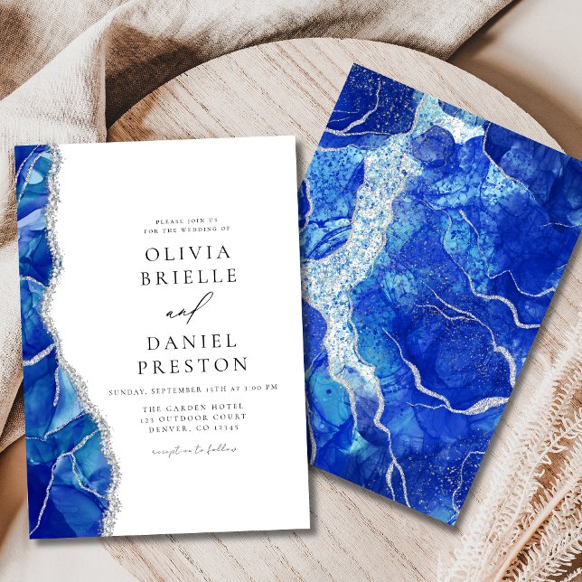 Invitación Royal Blue Agate Silver Boda Moderno Elegante (Subido por el creador)