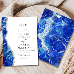 Invitación Royal Blue Agate Silver Boda Moderno Elegante