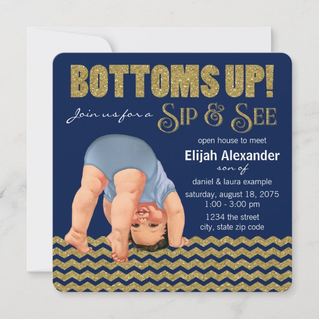 Invitación Royal Blue and Gold Boys Sip and See (Anverso)