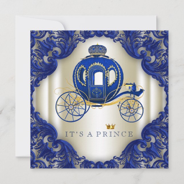 Invitación Royal Blue and Gold Carriles Prince Baby Shower (Anverso)