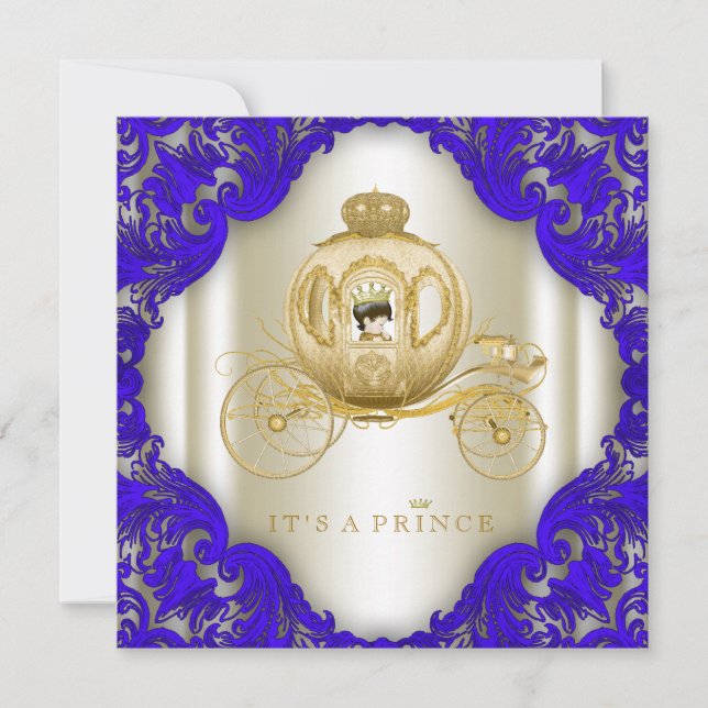 Invitación Royal Blue and Gold Carriles Prince Baby Shower (Anverso)
