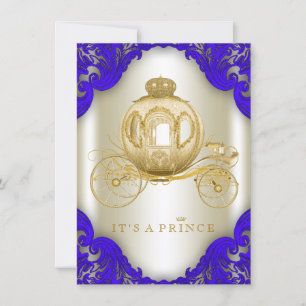 Invitación Royal Blue and Gold Carriles Prince Baby Shower